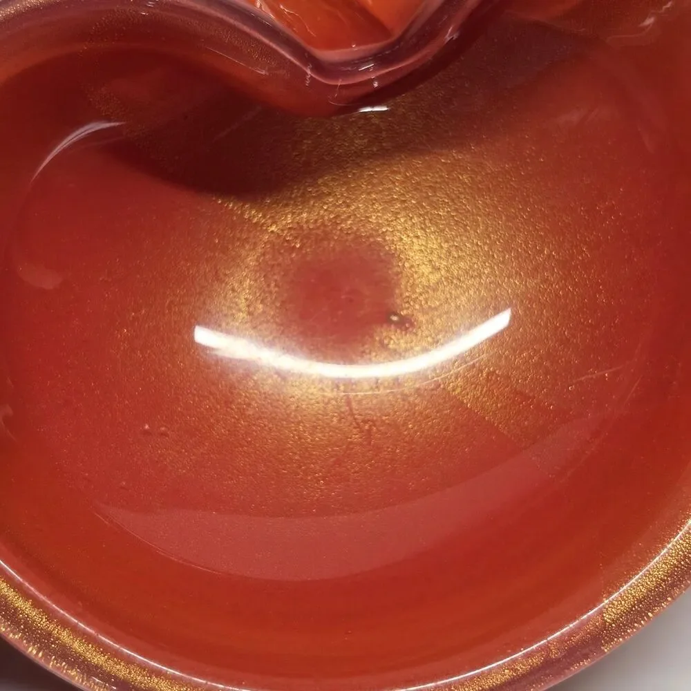 VTG Alfredo Barbini Murano Orange Gold Flecks Polvery Cased Glass Bowl Ashtray